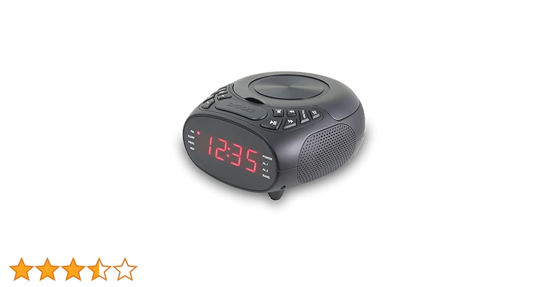 GPX Dual Alarm CD Clock Radio, Top Load, FM, Black (CC318B